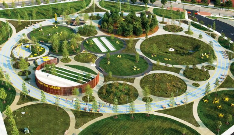 diseno creativo de parques y jardines vistos desde arriba