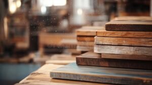 madera apilada en taller de carpinteria