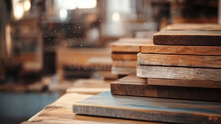 madera apilada en taller de carpinteria