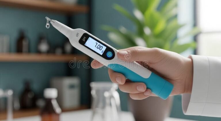 medidor ph digital con mano sosteniendolo