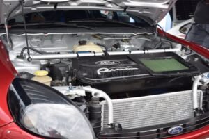 motor de auto con radiador visible