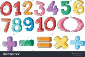 numeros coloridos con simbolos matematicos basicos