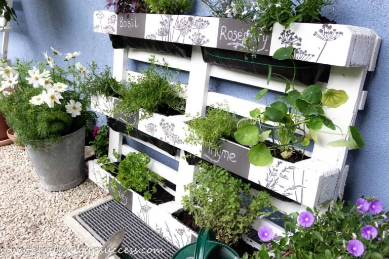 palet de madera con plantas decorativas