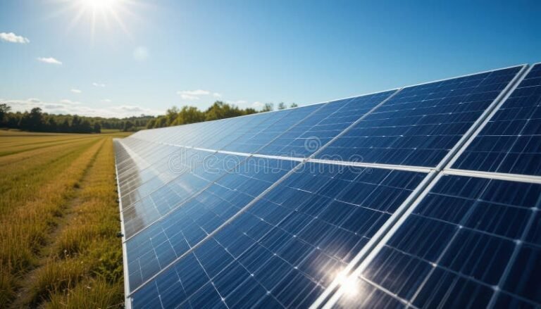 panel solar en campo soleado amplio