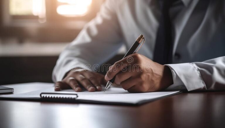 persona escribiendo en un cuaderno profesionalmente