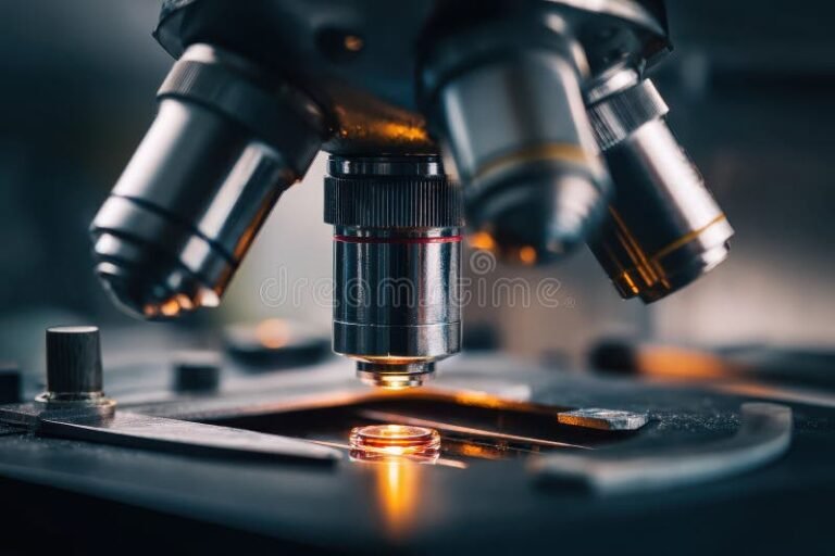 platina de microscopio con muestra iluminada