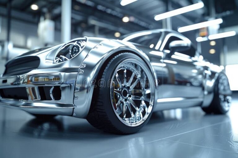 taller automotriz con autos cromados brillante